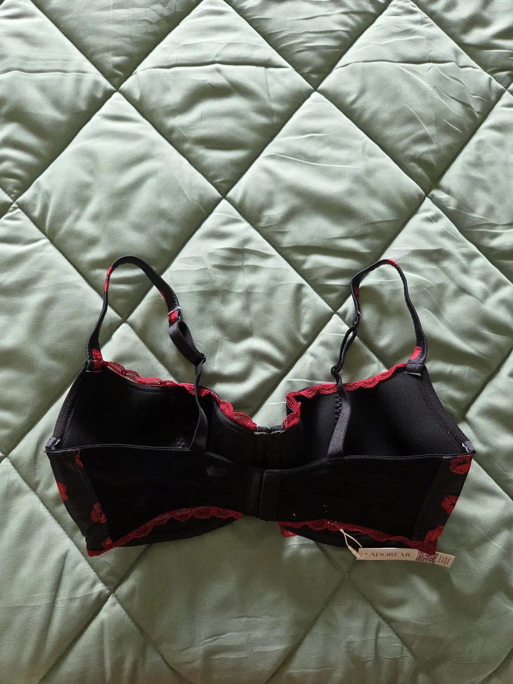 Adore Me Black Bra with Red Lip Print